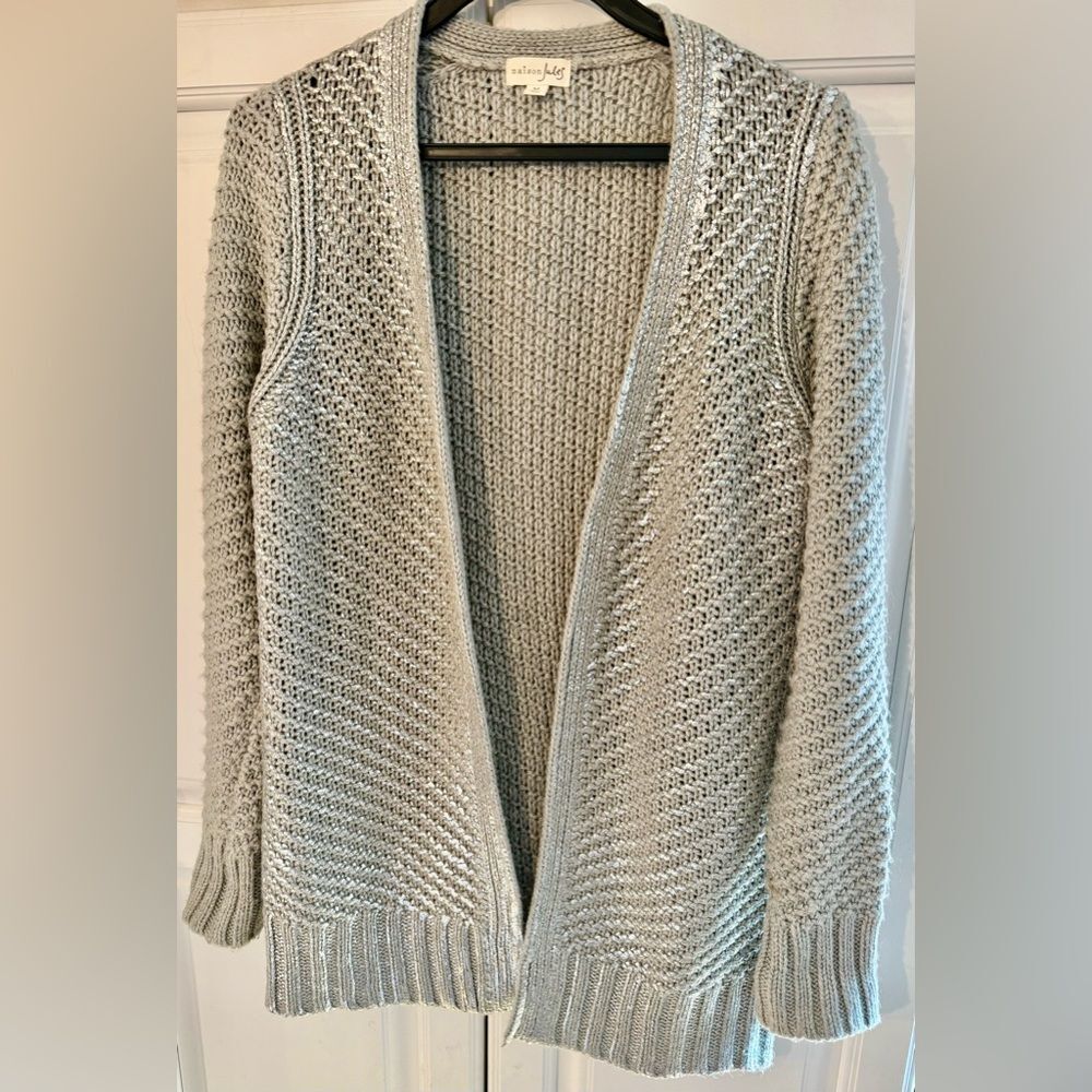 Women's Silver shiny open front cardigan 8